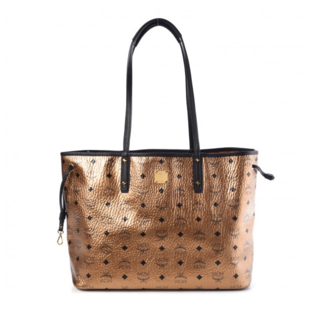 MCM Metallic Visetos Medium Shopper Tote Gold